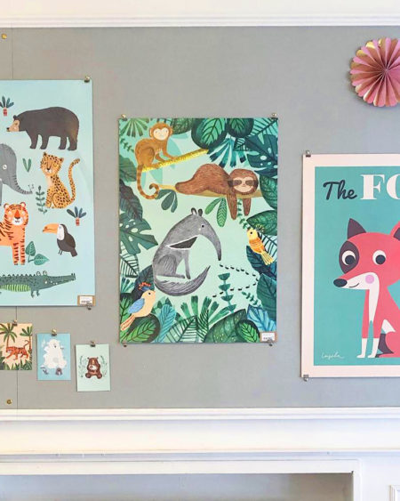 Papershop Helsinki Petit Monkey Anteater and Sloth Poster Muurahaiskarhu ja laiskiainen