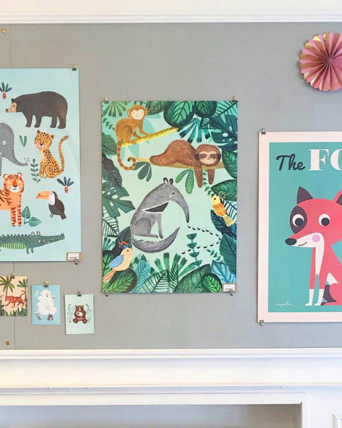 Papershop Helsinki Petit Monkey Anteater and Sloth Poster Muurahaiskarhu ja laiskiainen