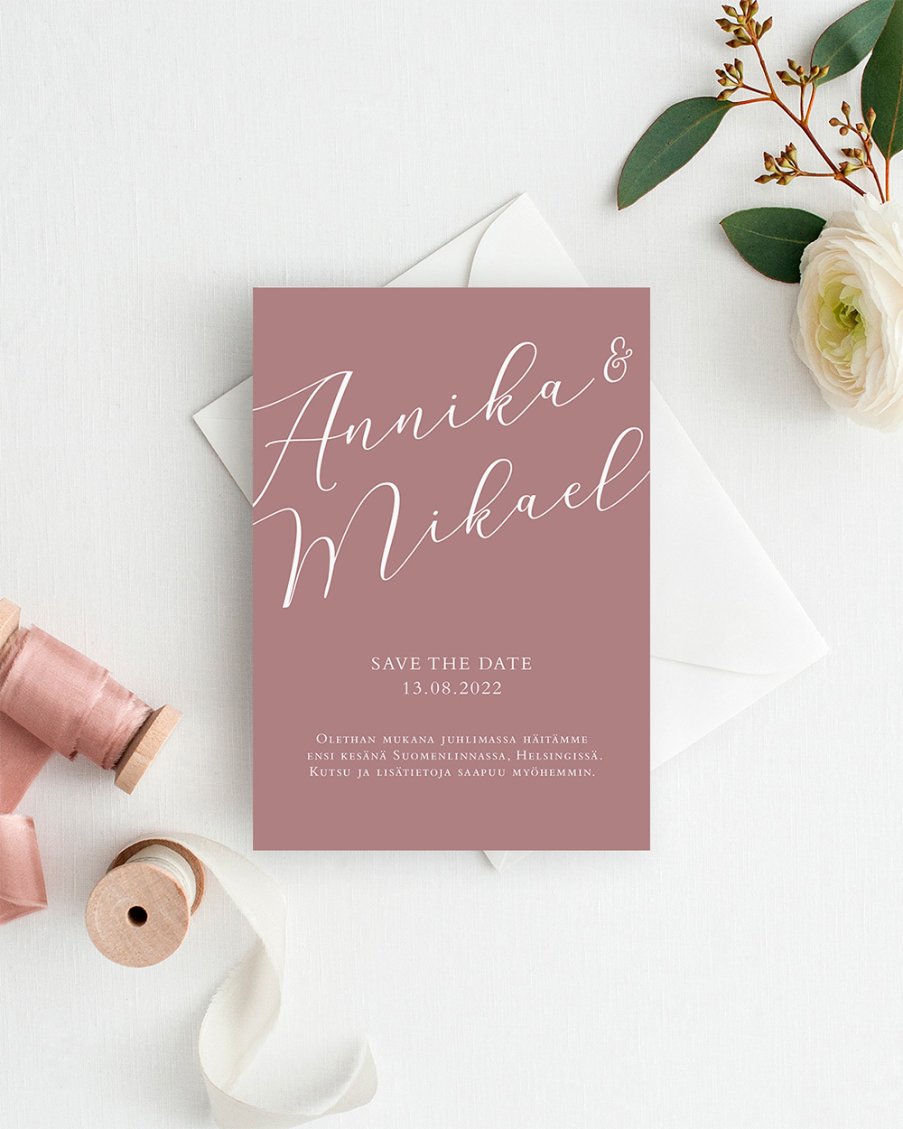 Modern Calligraphy save the date kortti roosa