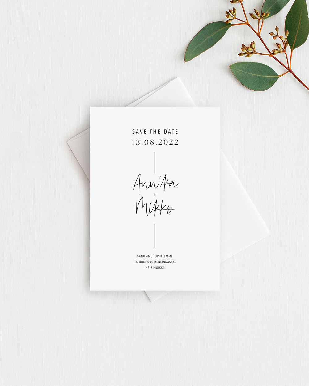 Simple elegant save the date kortti valkoinen