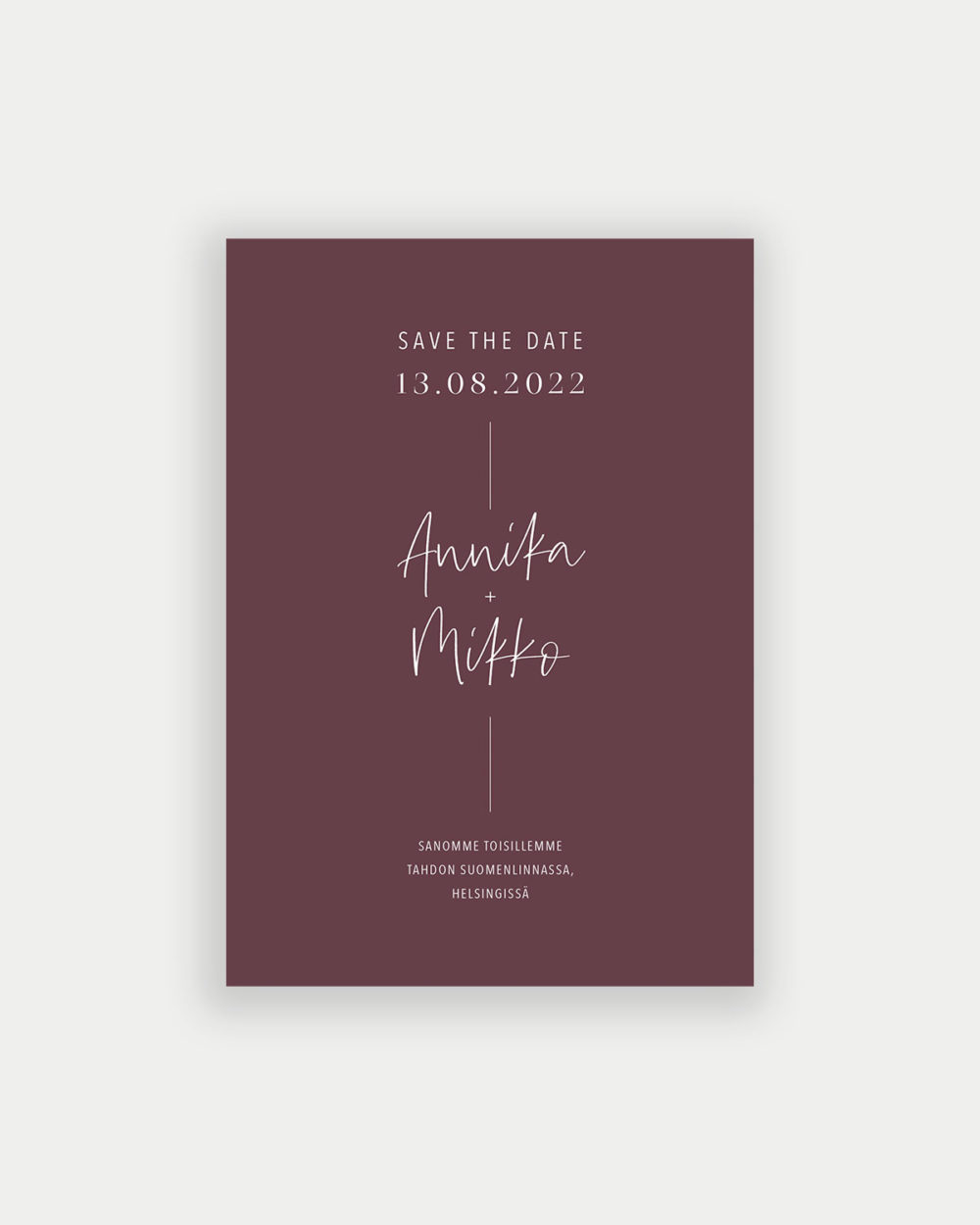 Simple elegant save the date kortti viininpunainen