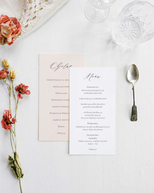 Erilliset menu-ohjelmakortit