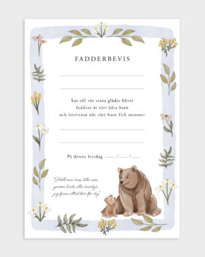 Papershop_painostudio_karhu_kummitodistus_fadderbevis_ruotsiksi