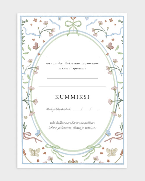 Täytettävä Pikkukukkia Kummitodistus A4