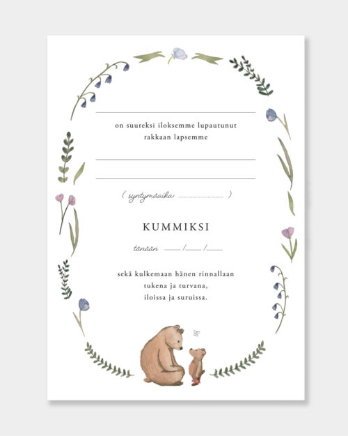 Täytettävä Karhu Kummitodistus A4