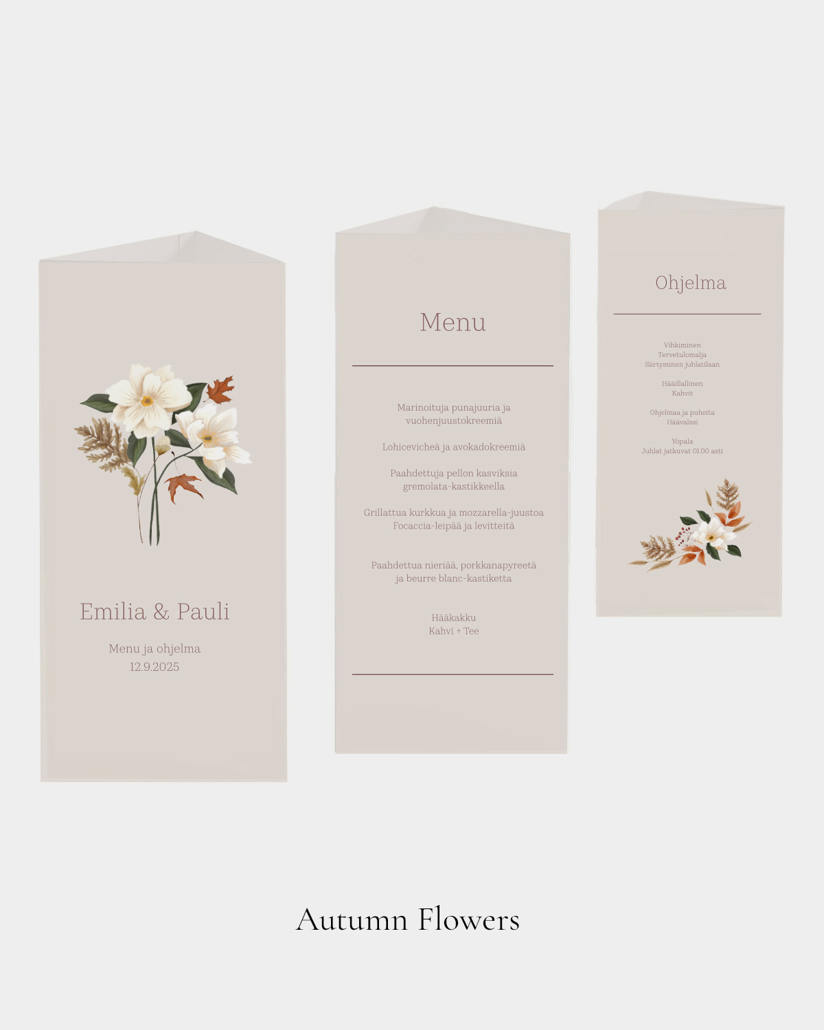 Autumn_Flowers_kolmiot-2 Autumn Flowers Menu-Ohjelma, pöytäkolmio
